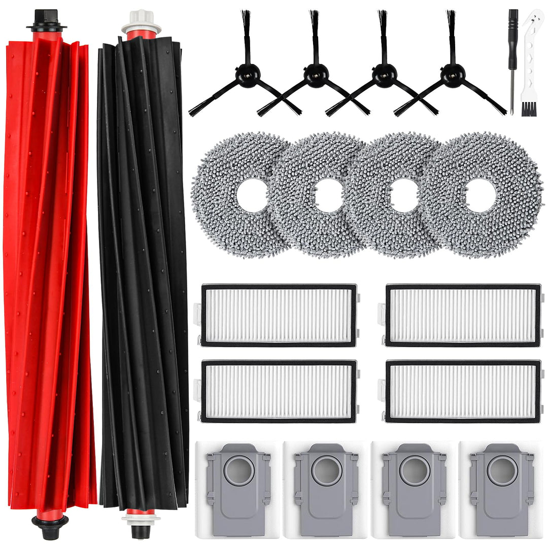 20 Stück Zubehörset für Roborock Qrevo Master/Qrevo Slim Saugroboter, 2 Hauptbürste 4 Staubbeutel 4