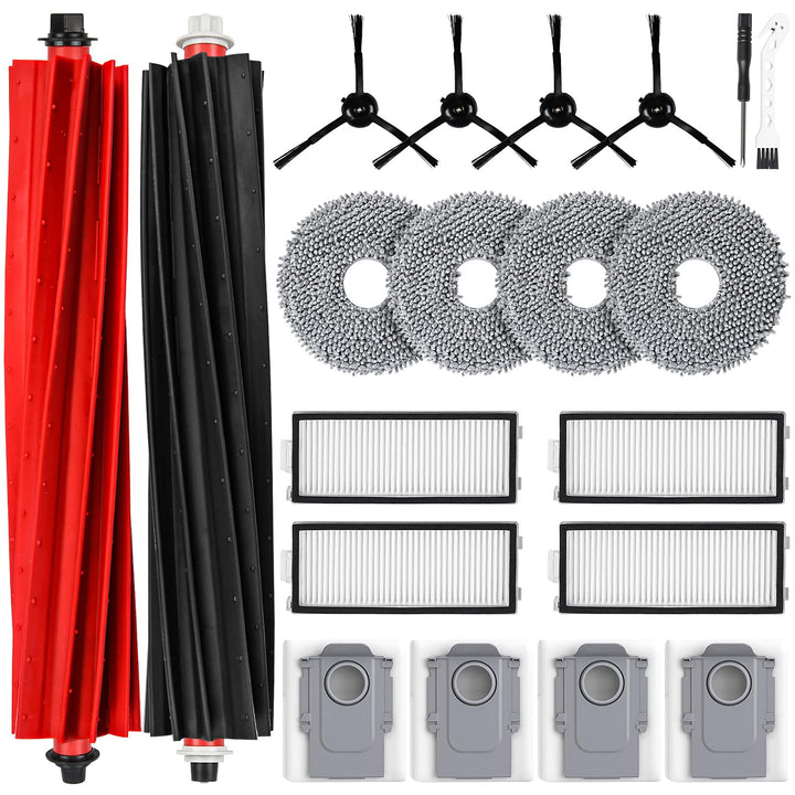 20 Stück Zubehörset für Roborock Qrevo Master/Qrevo Slim Saugroboter, 2 Hauptbürste 4 Staubbeutel 4