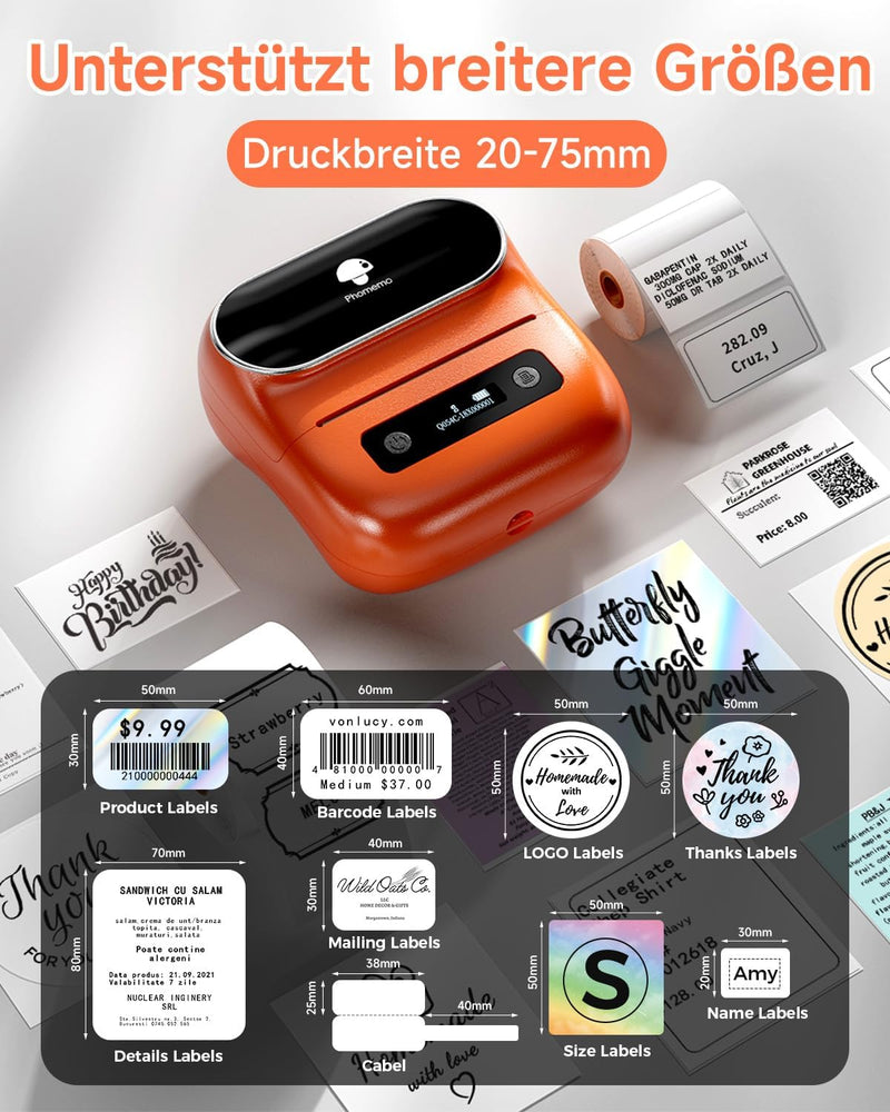 Phomemo M220 Bluetooth Etikettendrucker, Tragbarer Thermo Beschriftungsgerät, Upgrade 3 Zoll Labeldr