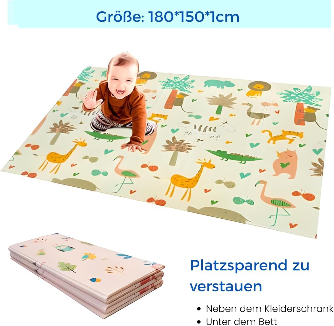 Edibaby, Krabbelmatte Baby, 180 x 150 cm, 1 cm Dicke, XPE Gepolstert, Teppich Spielmatte, Krabbeldec