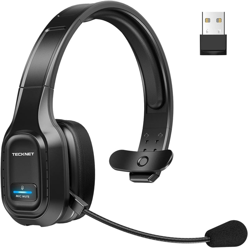 TECKNET Bluetooth Headset mit Mikrofon, PC Headset mit Rauschunterdrückung, Noise Cancelling Kopfhör