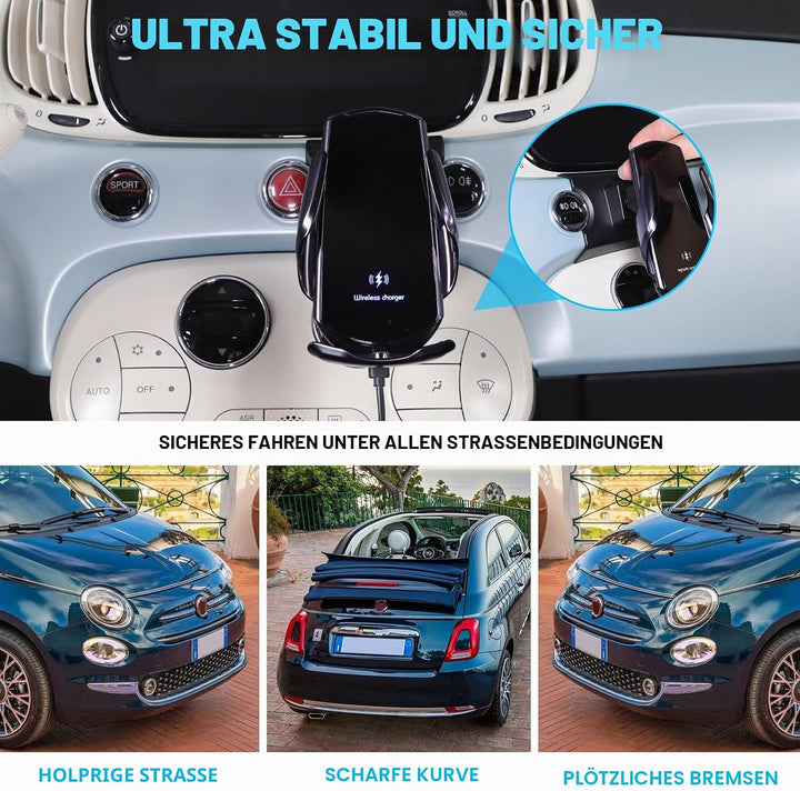 METYOUCAR Handyhalter fürs Auto für Fiat 500 2007-2016-2024 - Rotierbar - Fester Halter für iPhone A