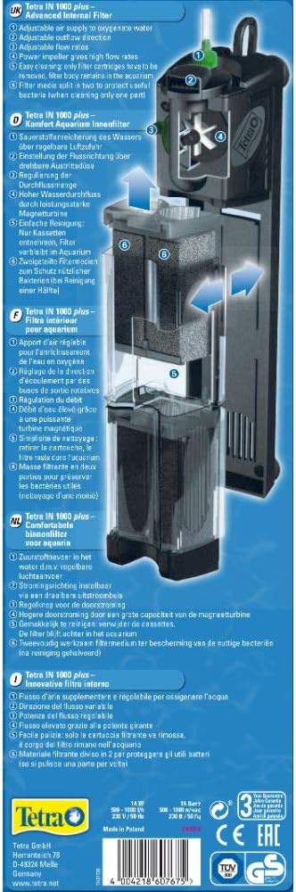 Tetra IN 1000 plus Aquarium Innenfilter - Filter für klares und gesundes Wasser, mechanische, biolog