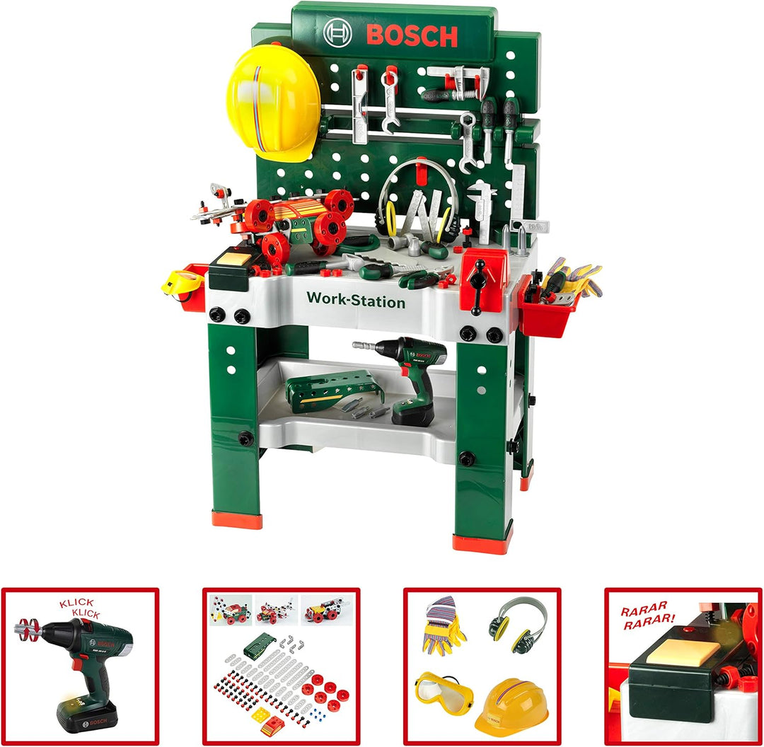 Theo Klein 8485 Bosch Werkbank Nr. 1 | 150-teilig | Inkl. Werkzeuge Und Zubehör | Akkuschrauber Mit