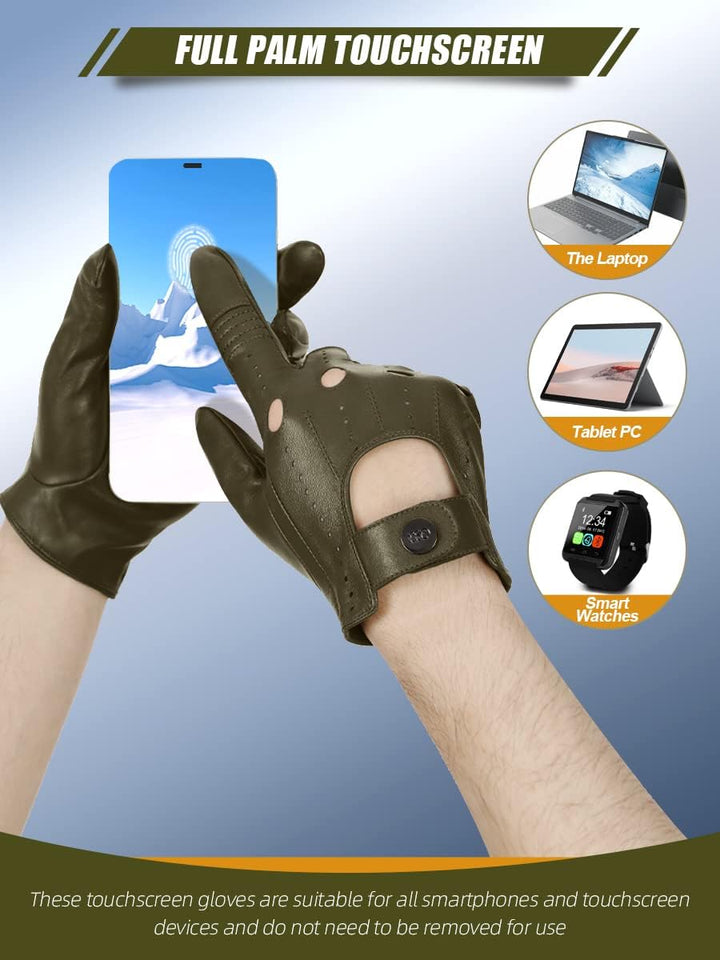 GSG Herren Fahrhandschuhe aus echtem Leder Ungefütterte Touchscreen-Handschuhe aus Schaffell Lederha