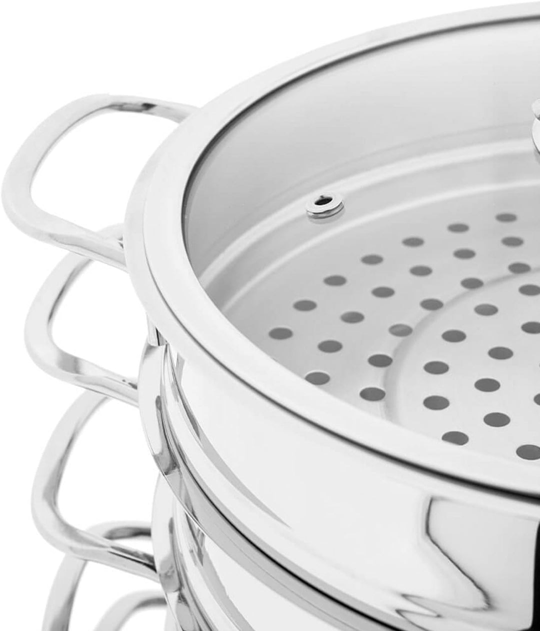 BEM Dampfkocher: 6-tlg Set aus Edelstahl, Ø 28 cm, Russische Mantowarka mit Dampfeinsatz und Glasdec
