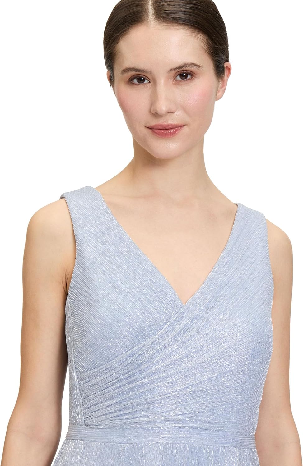 Vera Mont Damen Abendkleid mit Plissee 38 Blau/Weiss, 38 Blau/Weiß
