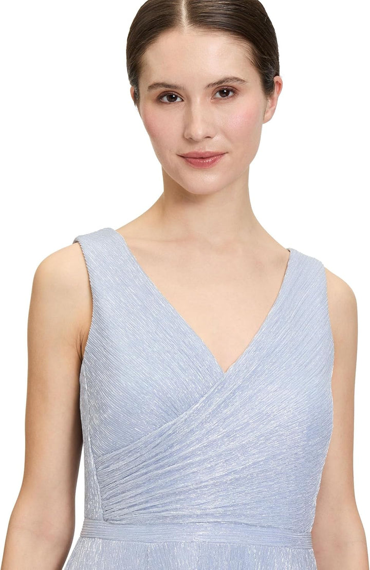 Vera Mont Damen Abendkleid mit Plissee 38 Blau/Weiss, 38 Blau/Weiß