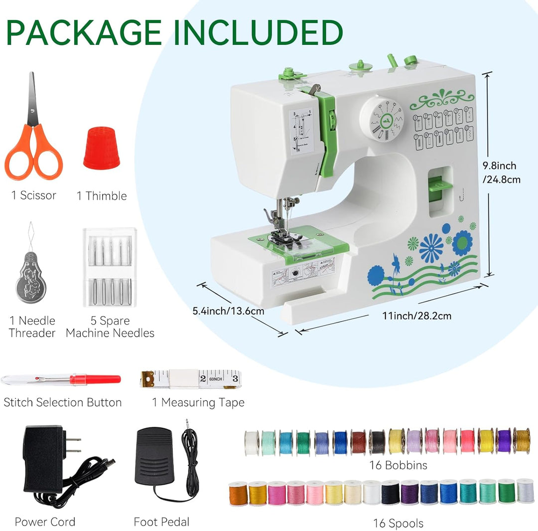 Nähmaschine für Anfänger und Kinder, 12 Stichmuster Overlock Nähmaschine, Portable Mini Sewing Machi