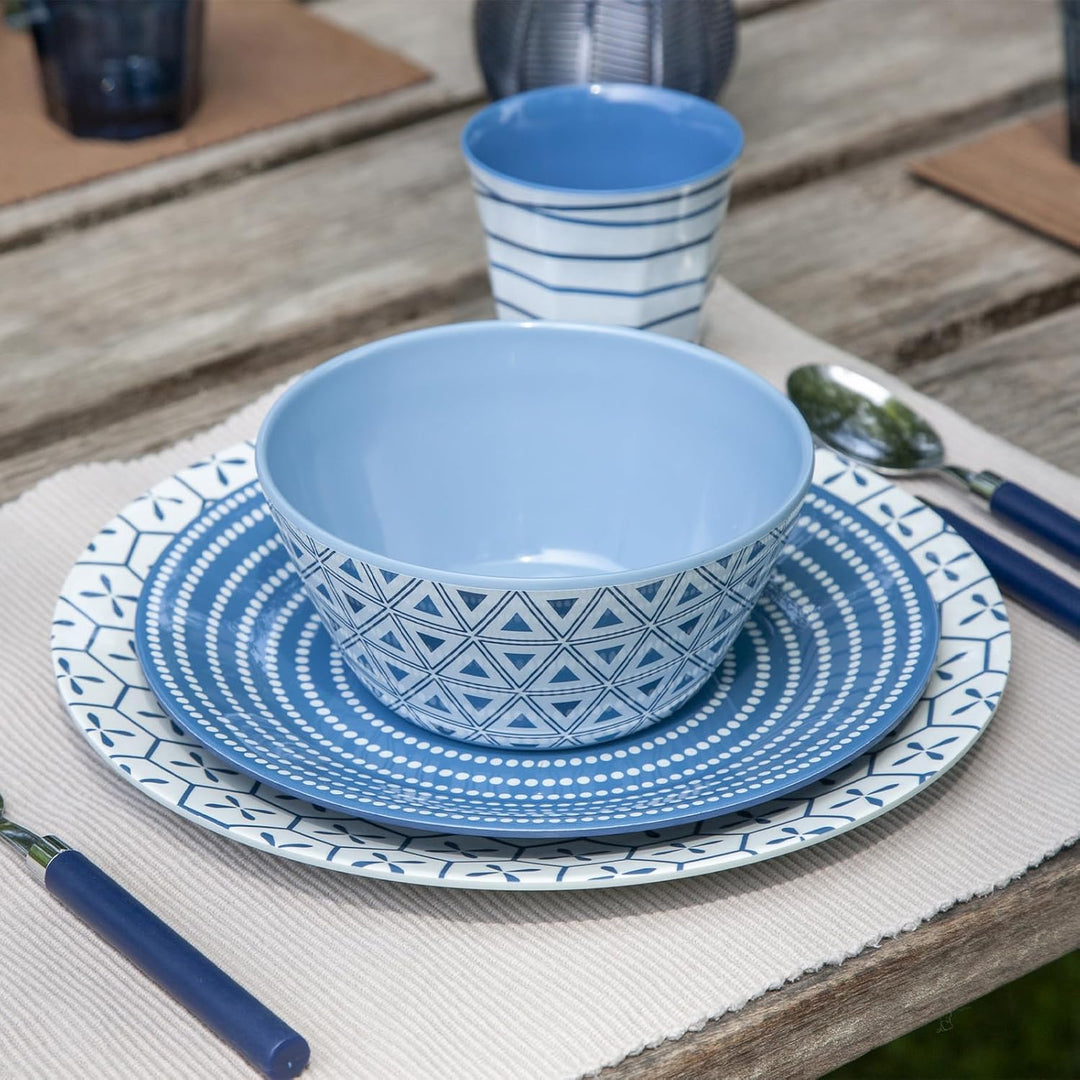 Bo-Camp Melamin Campinggeschirr Set Mix&Match Essgeschirr Teller Becher 16tlg Blau, Blau
