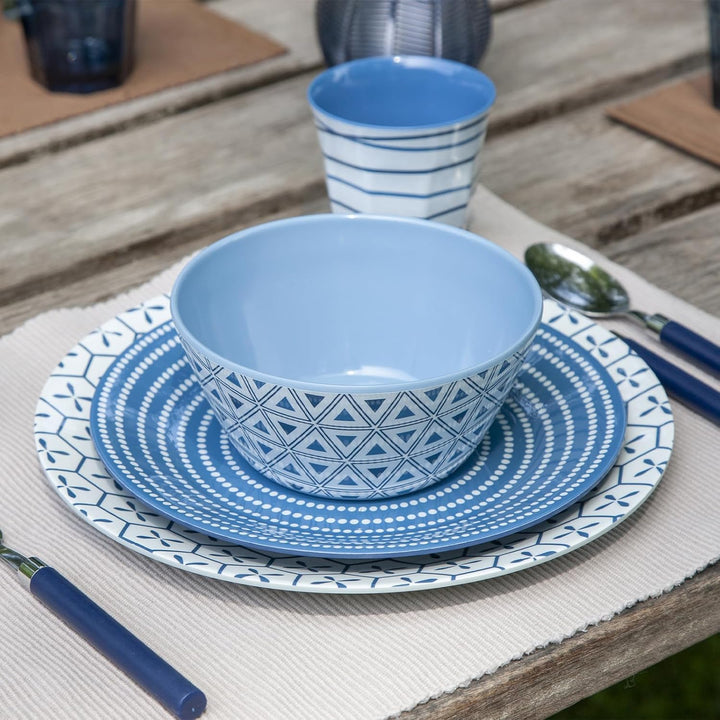 Bo-Camp Melamin Campinggeschirr Set Mix&Match Essgeschirr Teller Becher 16tlg Blau, Blau