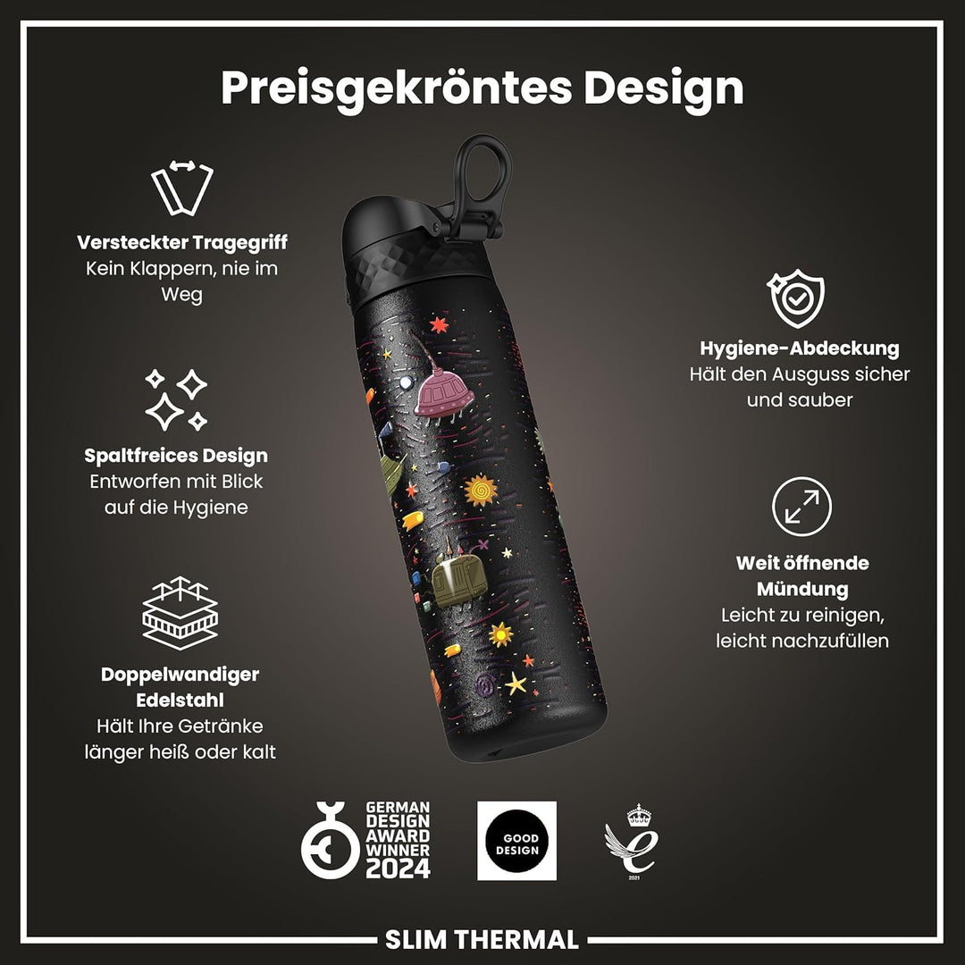 ion8 Vakuumisolierte Edelstahl-Trinkflasche, 500 ml, Auslaufsicher, Einhandöffnung, Sichere Verriege