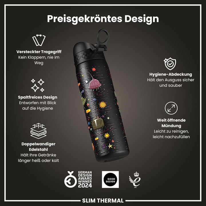 ion8 Vakuumisolierte Edelstahl-Trinkflasche, 500 ml, Auslaufsicher, Einhandöffnung, Sichere Verriege
