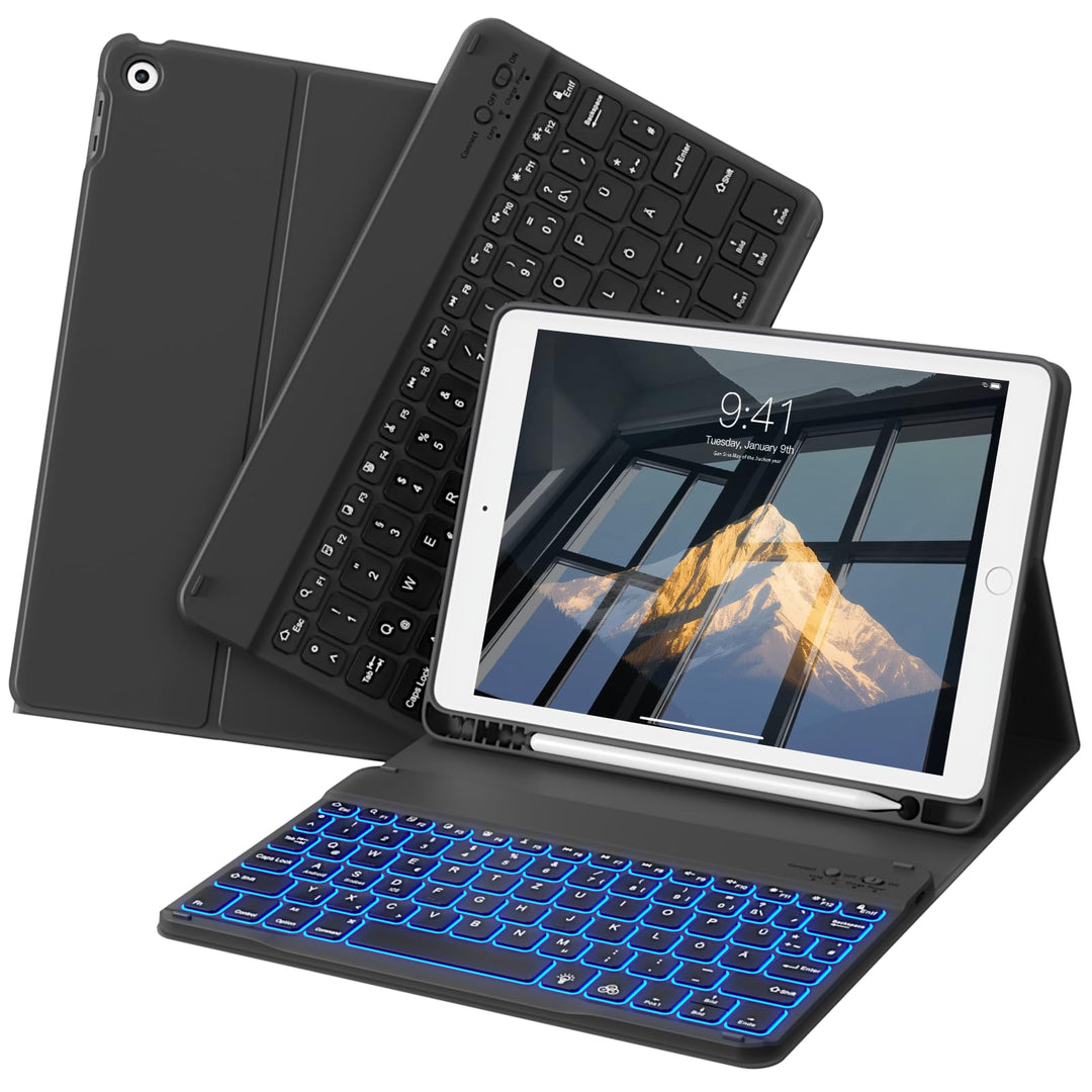 Tastatur Hülle für iPad 9. / 8. / 7. Generation 10,2 Zoll, 360° Schutz TPU Hülle mit Abnehmbarer Bel