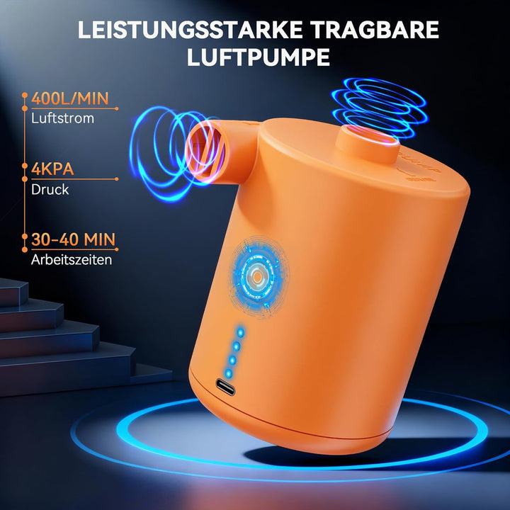 Elektrische Luftpumpe, 4000mAh Akku Pumpe mit 3 Düsen,Wiederaufladbare Luftpumpe,Schnellem Aufblasen