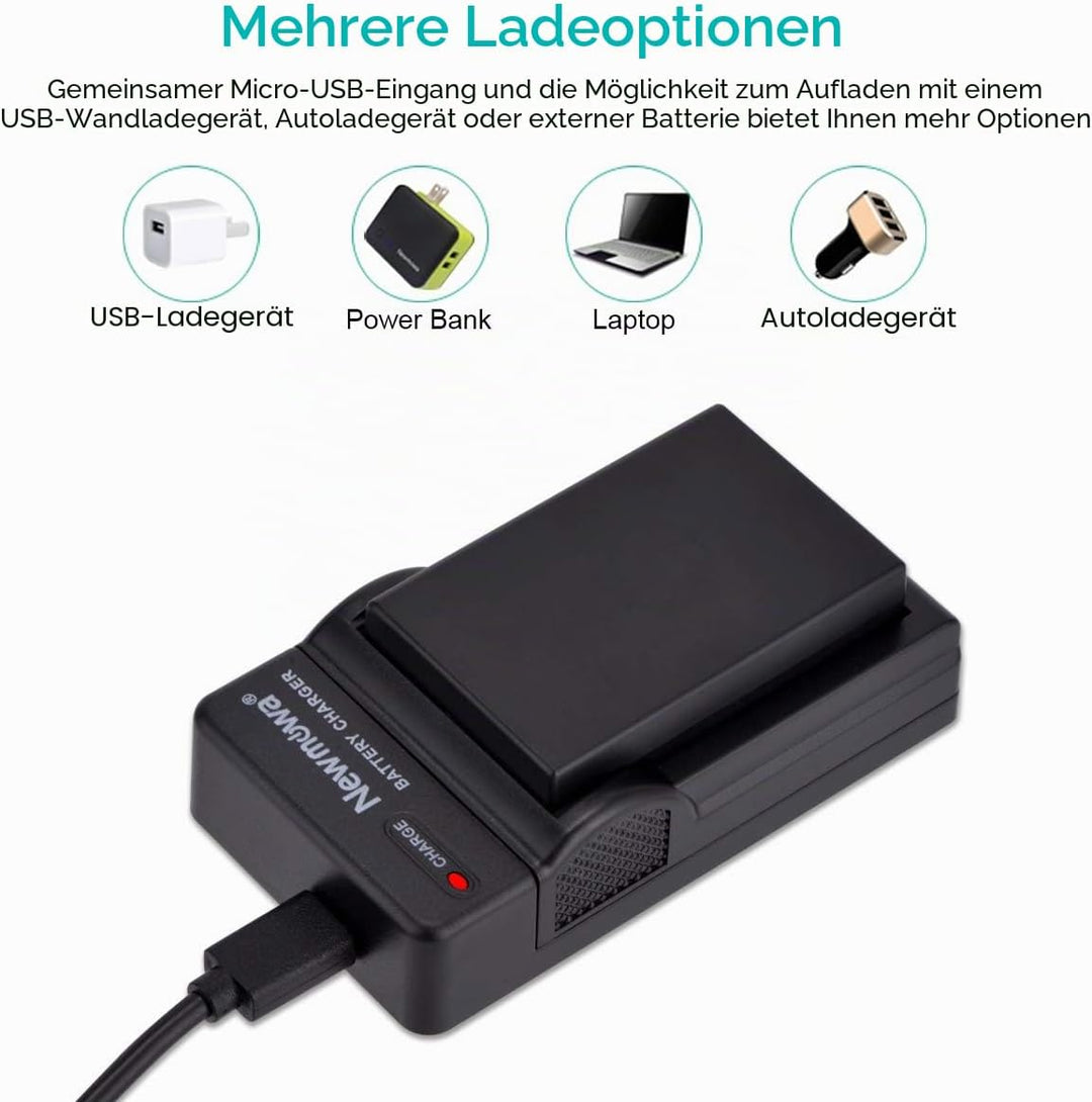 Newmowa® EN-EL9 EN-EL9A Ersatz Akku (2er Pack) und tragbar Micro-USB-Ladegerät-Set für Nikon D3000,