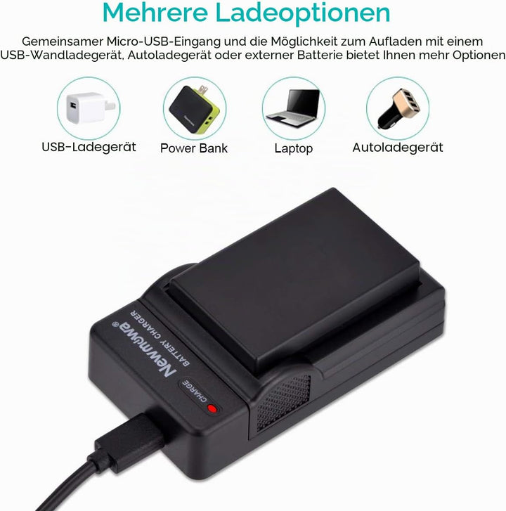 Newmowa® EN-EL9 EN-EL9A Ersatz Akku (2er Pack) und tragbar Micro-USB-Ladegerät-Set für Nikon D3000,