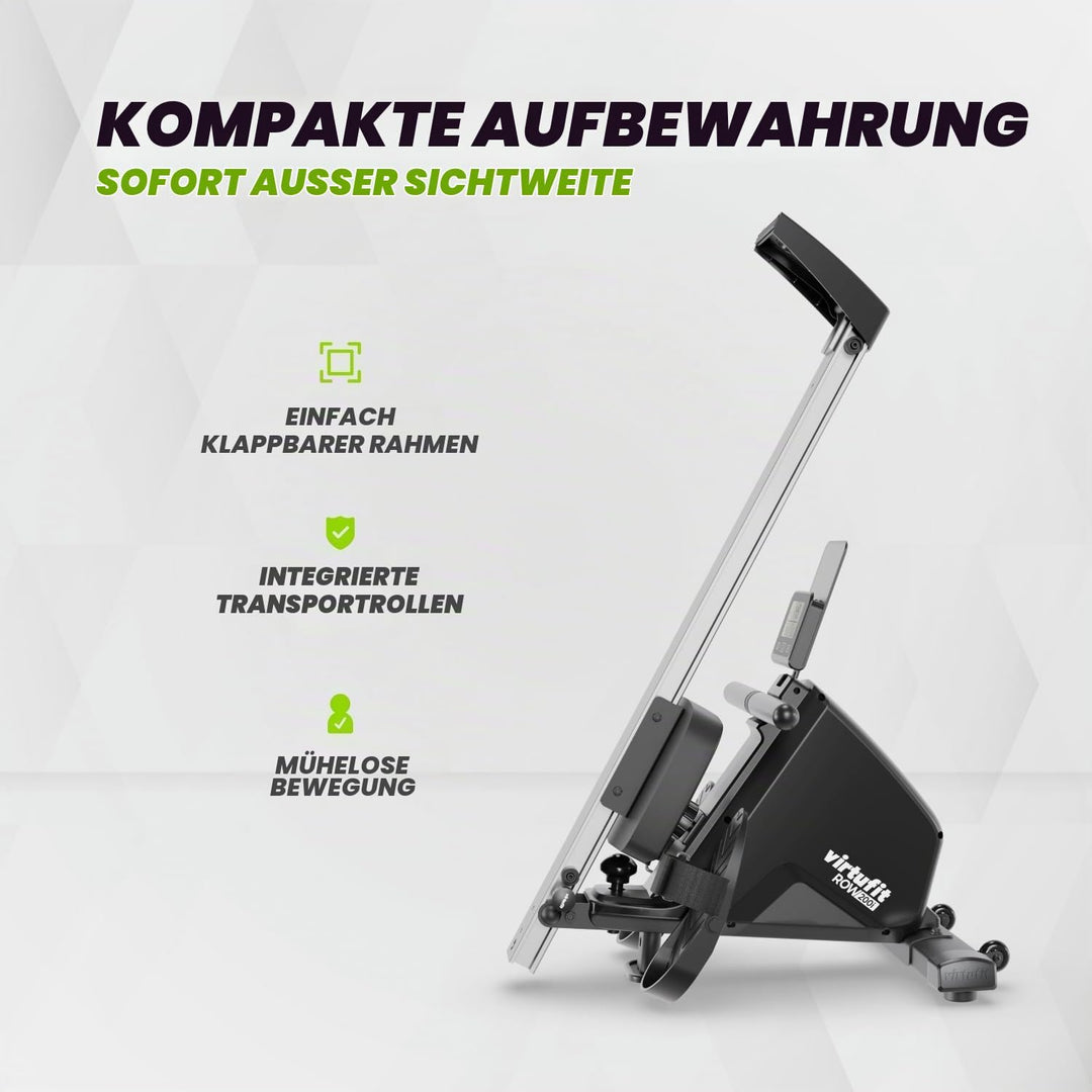 VirtuFit Row450 Rudergerät – Klappbar &amp; Leicht – Transportrollen – Platzsparend Fitnessgerät für Zuh