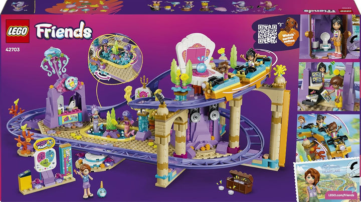 LEGO Friends Meerjungfrauen-Achterbahn - Interaktives Spielzeug mit 3 Wagen, Shop, 5 Minifiguren und