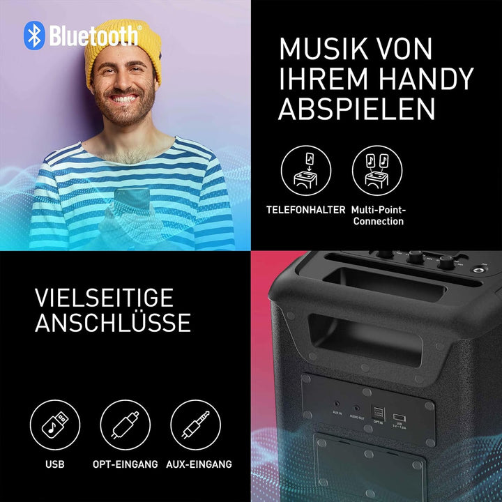 Panasonic SC-BMAX5E-K Tragbarer Party-Lautsprecher mit Bluetooth, integrierter Beleuchtung, 75 W, US