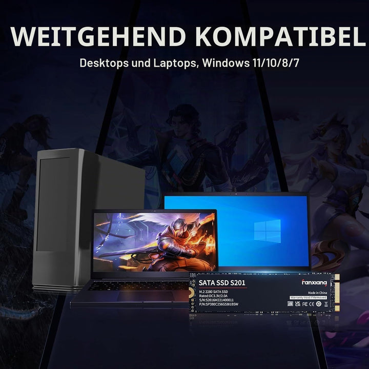 fanxiang M.2 SATA SSD 512GB 2280 Interne Festplatte mit SLC Cache, Hochgeschwindigkeits SSD M2, Lese