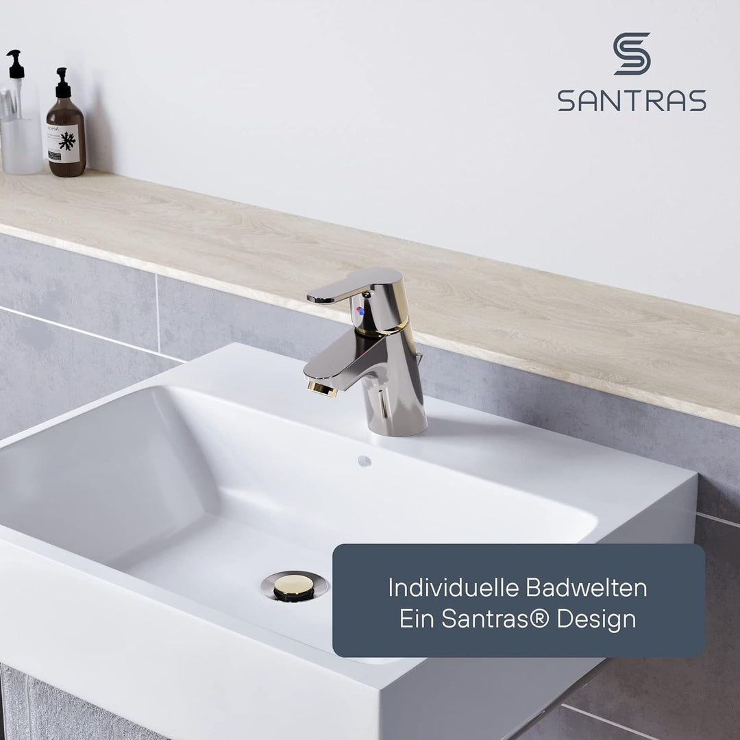 SANTRAS® Exzenter Ablaufgarnitur PREMIUM für Waschtisch mit Schutz vor Überlauf in Aranja/Gold – Kom