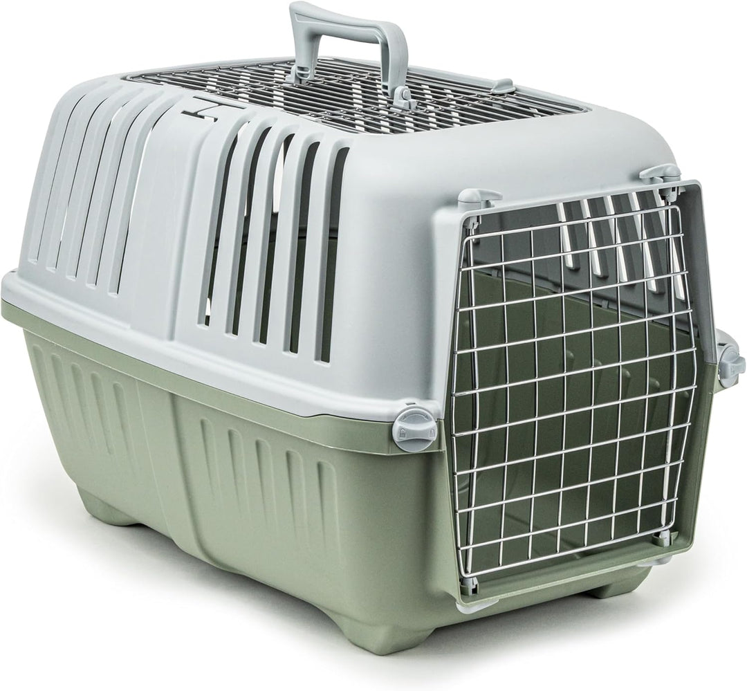 lionto Hundetransportbox aus Kunststoff mit Metallgitter, 58,5x35,5x40 cm, Transportbox mit praktisc