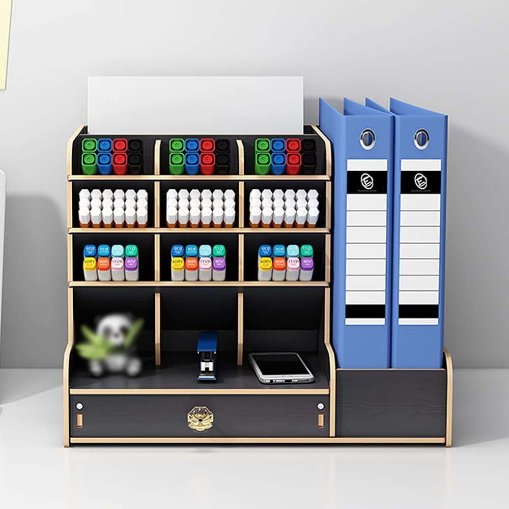 Schreibtisch Organizer aus Holz mit Schublade, Grosses Fassungsvermögen, A4 Papier Dokumentensortier