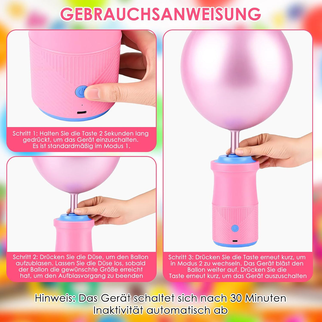 Luftballonpumpe Elektrische, Wiederaufladbare Ballonpumpe mit 2000 mAh Akku und 2 Düsen für Party, H