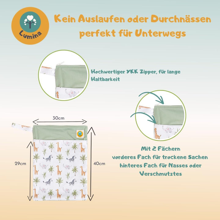 Lumina doppel Wetbag/Nasstasche mit 2 Fächern hochwertiger Zipper: Afrika Animals, Afrika Animals