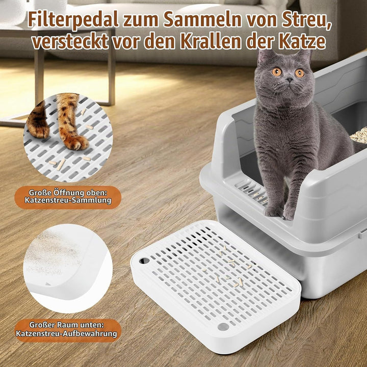 Katzentreppe, Katzentoilette Rampenmatte mit Filterfunktion, Katzenklo Stufen für automatische selbs