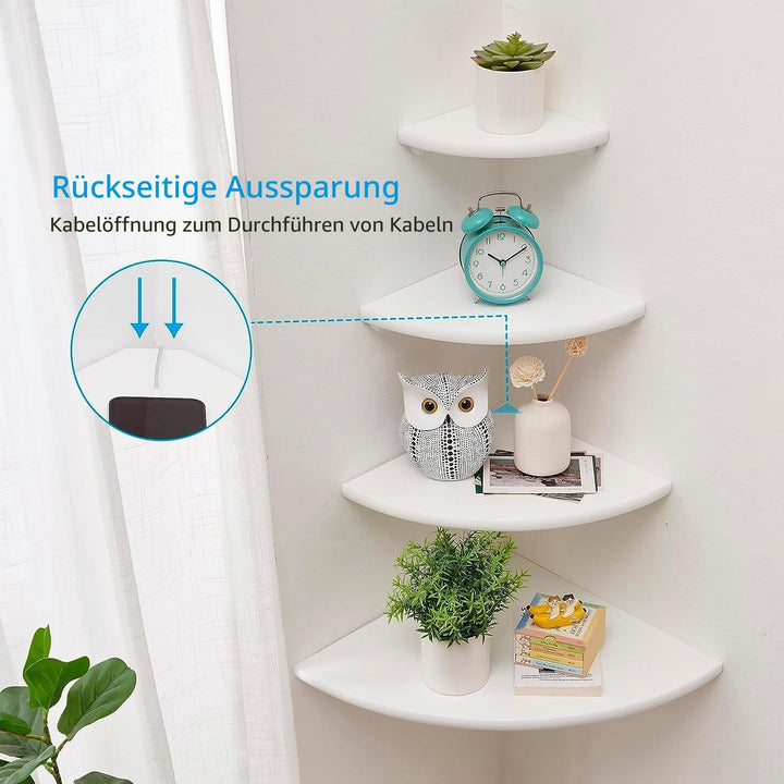 Eckregal Weiss, 3er-Set Eiche Massivholz Eckregal runde Enden Wandregal Holz Vintage Landhausstil Re