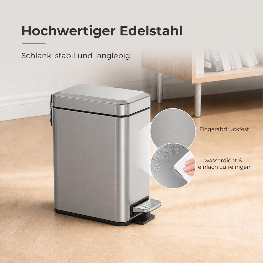 Schwarzer Badezimmer-Mülleimer mit Soft-Close-Deckel, 5 Liter Treteimer aus Edelstahl mit herausnehm
