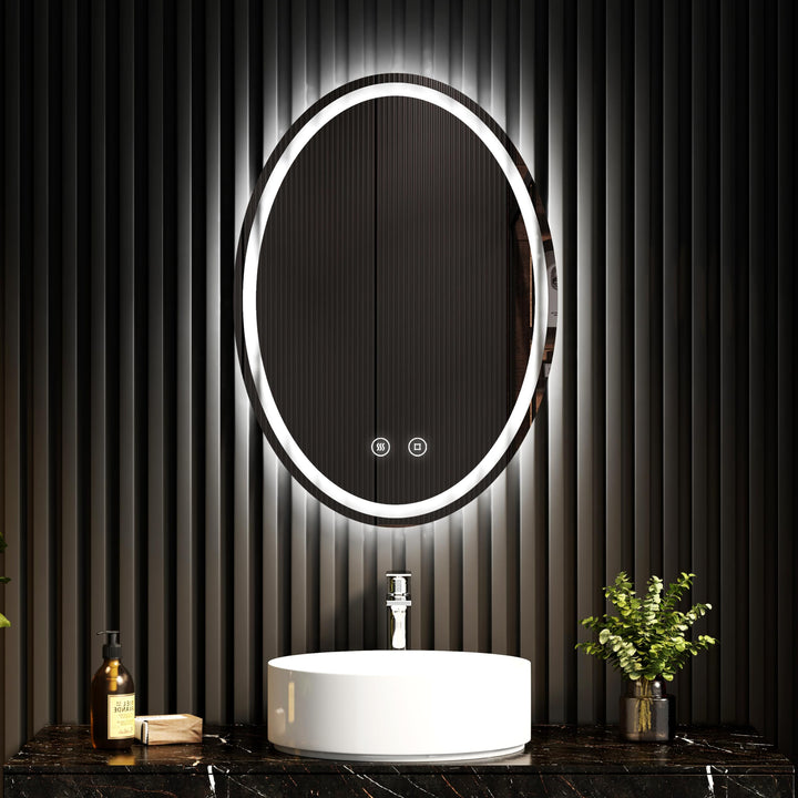 EMKE Badspiegel mit Beleuchtung 60x80cm Led Spiegel Oval mit 3 Lichtfarbe dimmbar, Antibeschlag, Spe