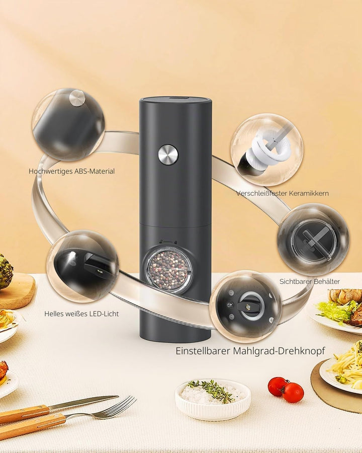 CIRCLE JOY Salz und Pfeffermühlen Elektrische 2er Set Batteriebetriebenen Gewürzmühle mit Basis, Wei