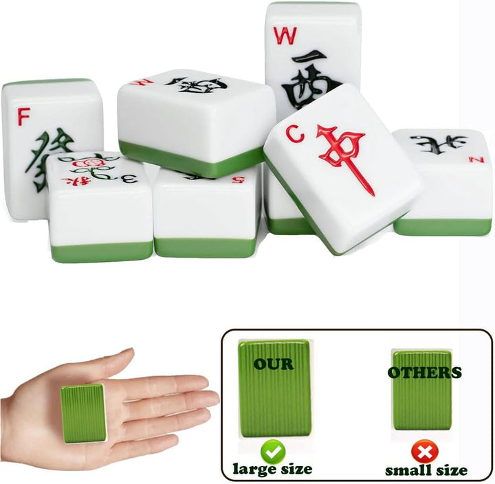 LANYOTA Mahjong-Set Grosses Elfenbeinfarbe Ziegeln Mit Arabische Ziffern Fliesen Chinesisches Mahjon