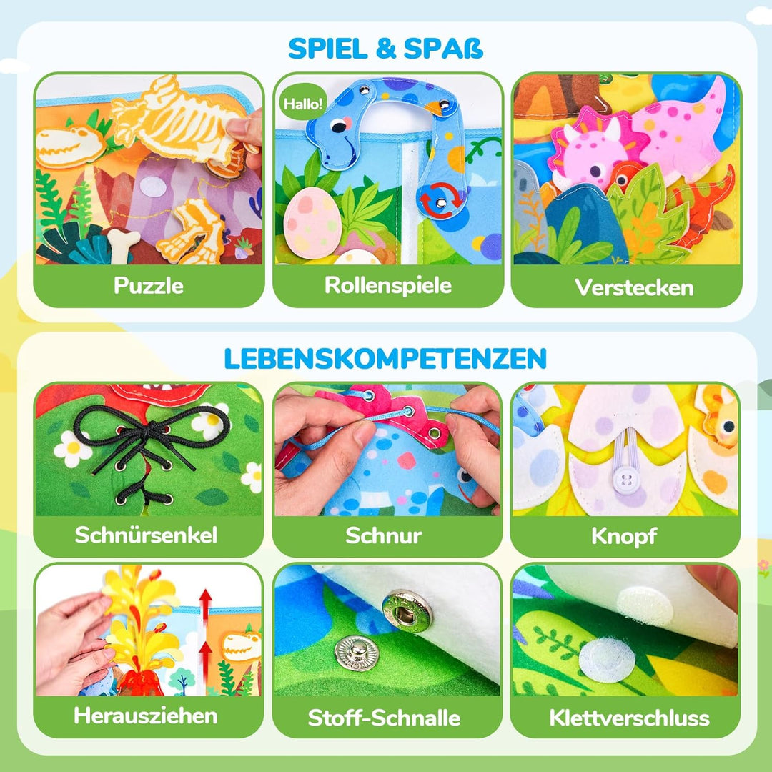 JoyCat Montessori Spielzeug ab 1 Jahr - Dinosaurier Quiet Book Busy Board für Unterwegs, Busy Book f
