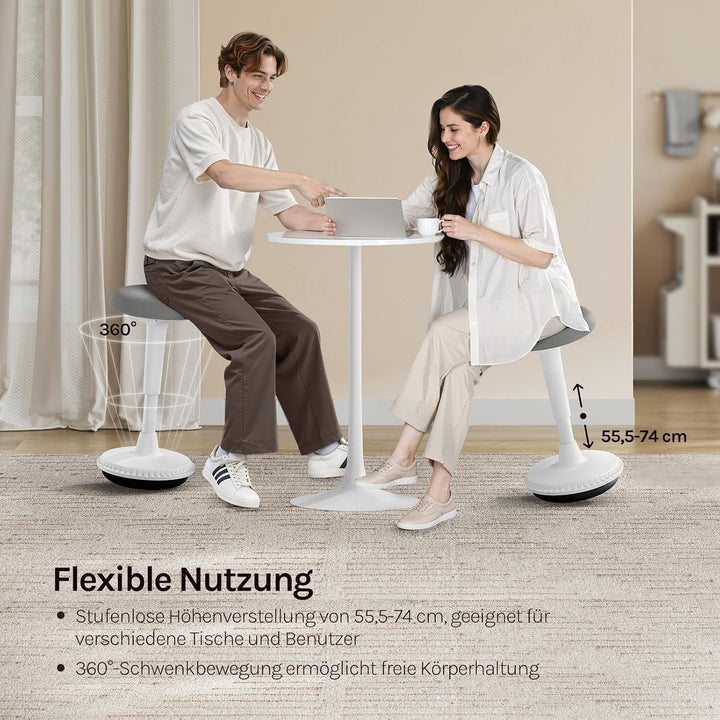 WOLTU Ergonomischer Stehhocker, 360° neigbarer Bürohocker, Grau+weiss | Grosser Sockel, Anti-Rutsch