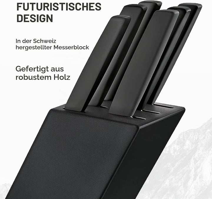 Swiss Modern Messerblock, 6-teilig, schwarz, Buchenholz schwarz, Schwarz