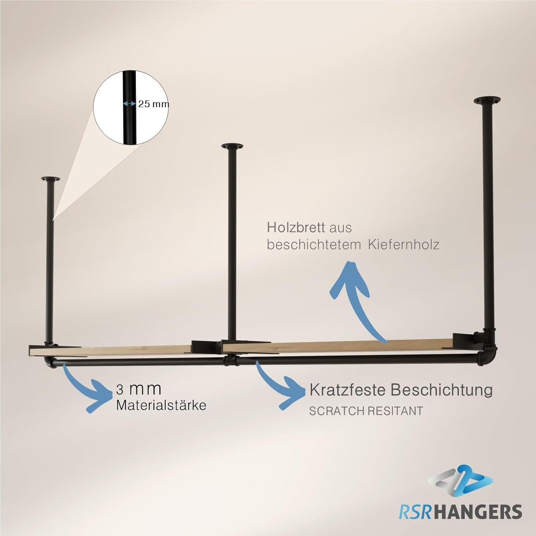 Kleiderstange Garderobe DIEK II Industrie Design für Decke | Breite 200 cm x Höhe 70 cm | Deckengard