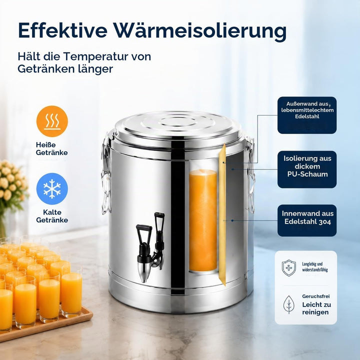 Edelstahl Wasserkanister Thermobehälter 40L - Isolierter Transportbehälter mit Hahn, 201 Edelstahl,