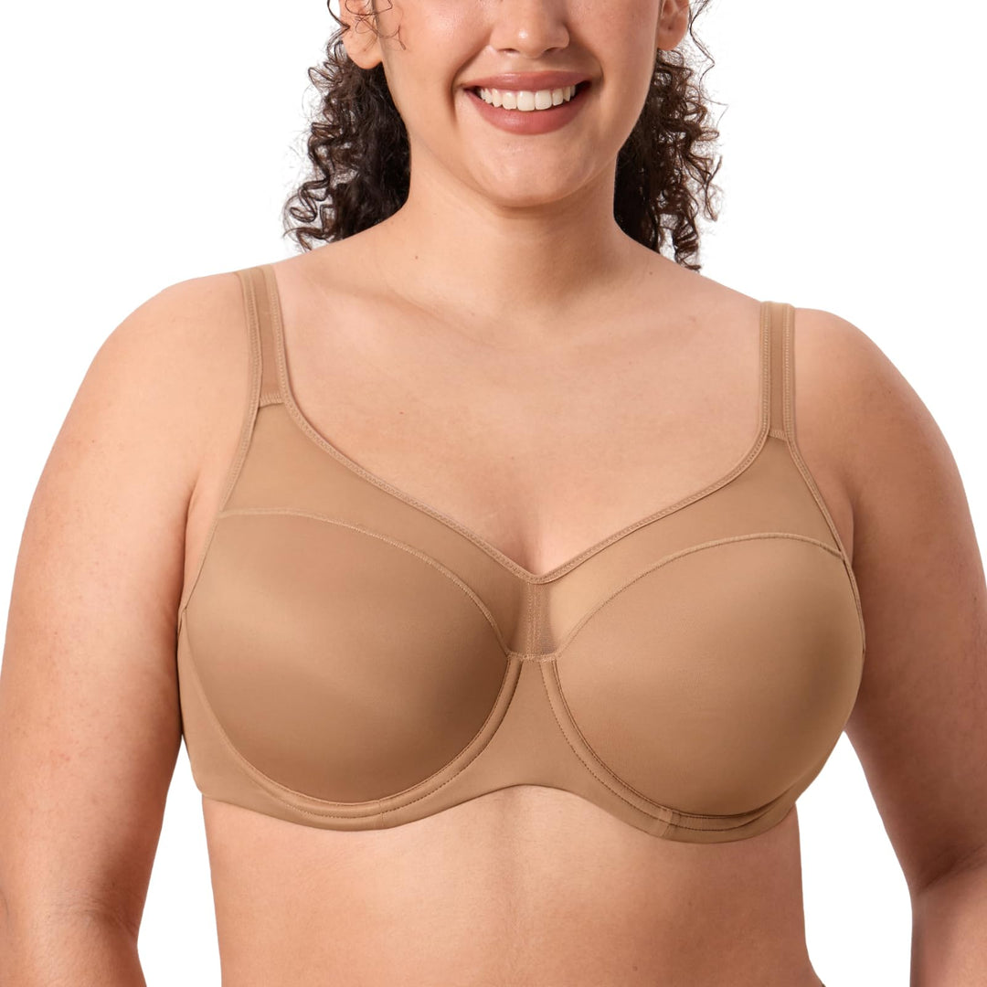 DELIMIRA Damen T Shirt BH mit Bügel Vollschalen Nahtlose BH Grosse Grössen Gepolstert 80D Kiesbeige,
