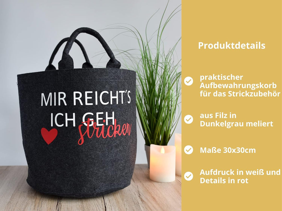 Strickkorb aus Filz | Aufbewahrung für Wolle und Garn | Utensilo zum Stricken oder Häkeln | Geschenk