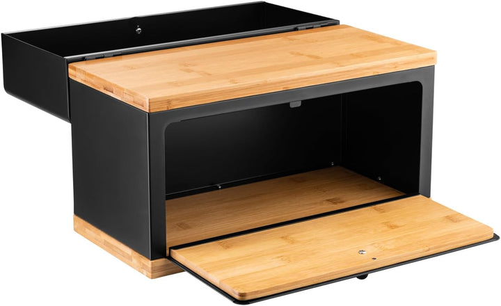 brotkasten schwarz - 2 Etagen Brotbox Metall Holz, Brotaufbewahrung für Küche, Brotbox mit Metall Br