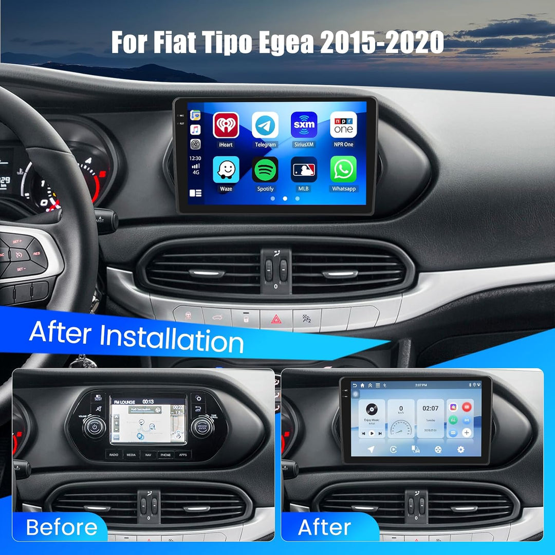 Hikity 4+128G Android 15 Autoradio für FIAT Tipo Egea 2015-2020, 9" Bildschirm Radio mit Wireless Ca