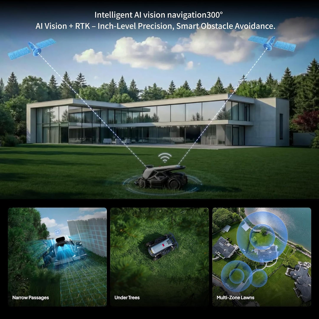 TRON Mähroboter ohne Begrenzungskabel für 2400 m² | AI Navigation VSLAM + NRTK Haute Précision, Zéro