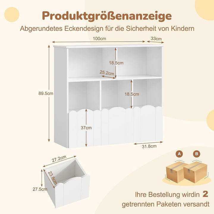 YOUDENOVA 3 Tier Kinderregal, Bücherregal, Kinderzimmer Möbel, Spielzeug Aufbewahrung auf Rollen, 10
