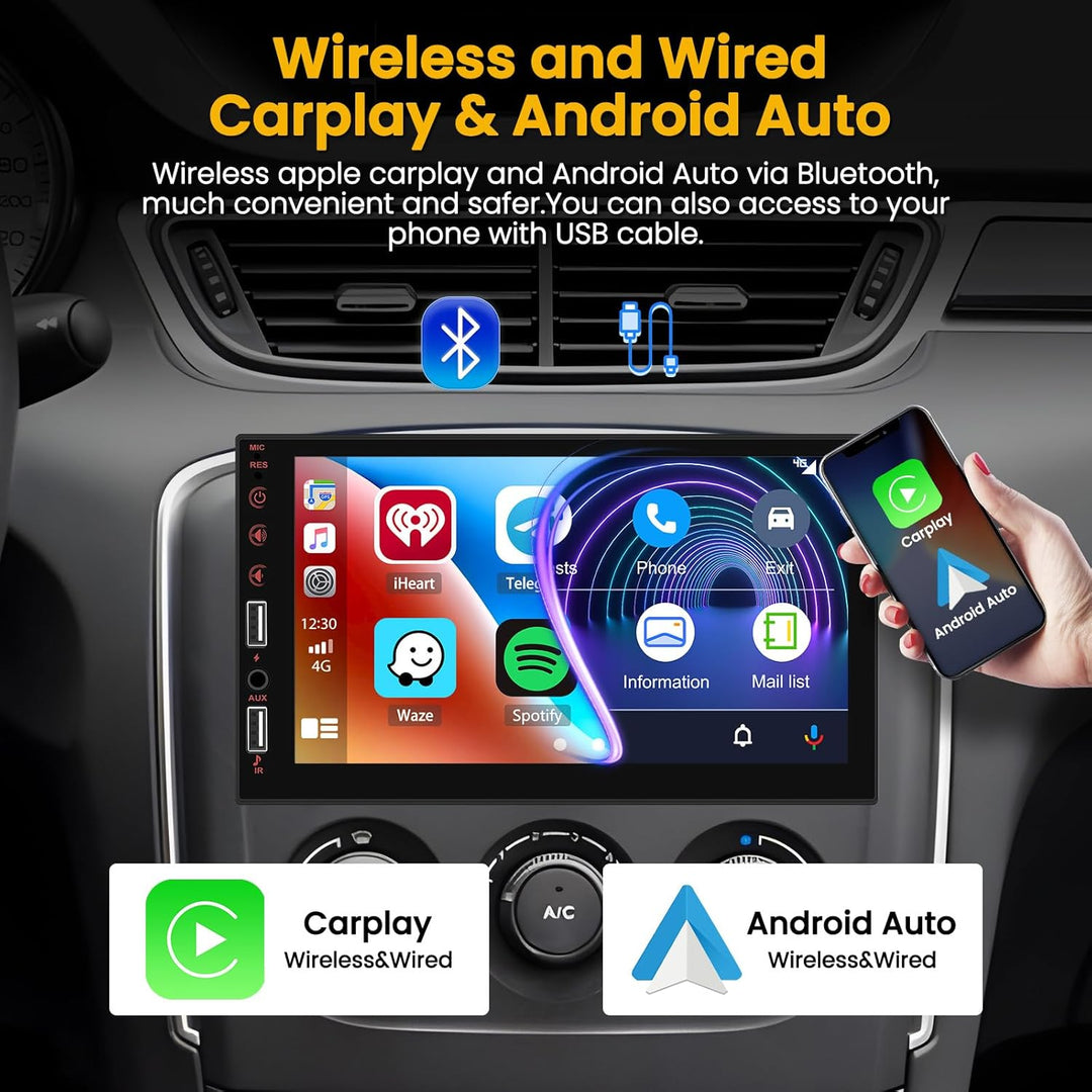 Hikity 1 Din Autoradio mit Bildschirm, 7 Zoll Wireless CarPlay Android Auto Radio Bluetooth Car Play