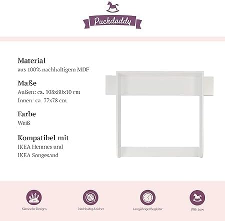 Puckdaddy® Lijan | Wickelaufsatz für IKEA Hemnes Kommode | DIY Wickelkommode 108x10x80 FSC® Holz | W