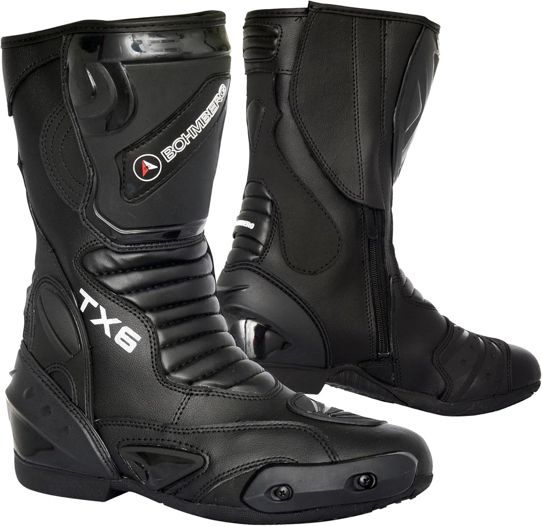 Bohmberg TX6 Herren Motorradstiefel, ergonomisch, Motorradschuhe aus stabilem Leder mit aufgesetzten